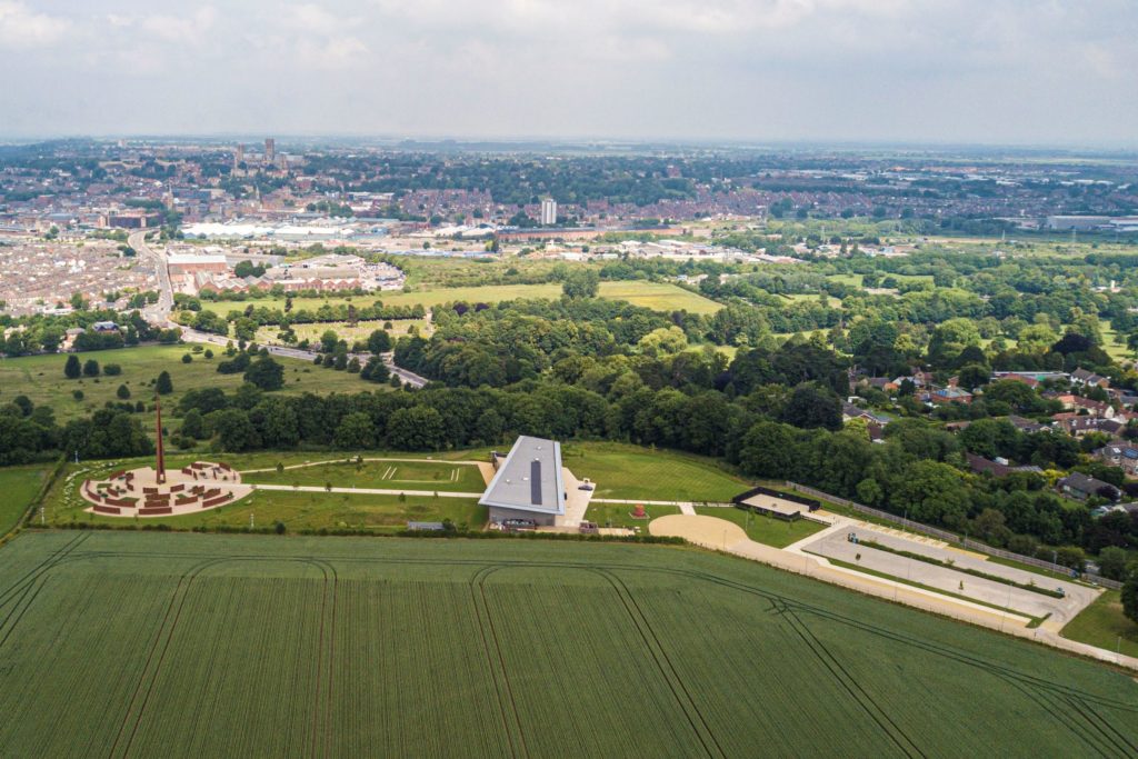 Getting To The IBCC is easy. Image shows an aerial view of the whole site surrounded by fields