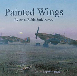 Book cover for Painted Wings featuring a misty landscape and three WW2 Spitfires