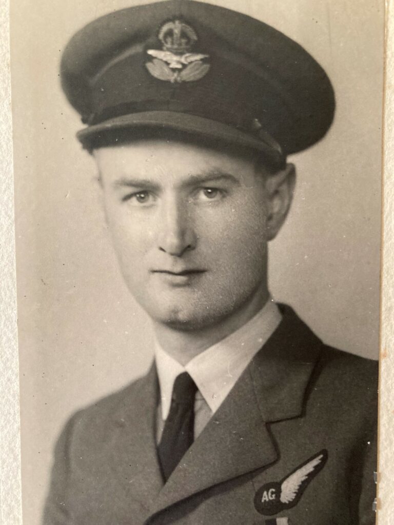 Black and white photo of a young man in WW2 RAF uniform.  Flight Lieutenant Ernest Onions DFC                                        
