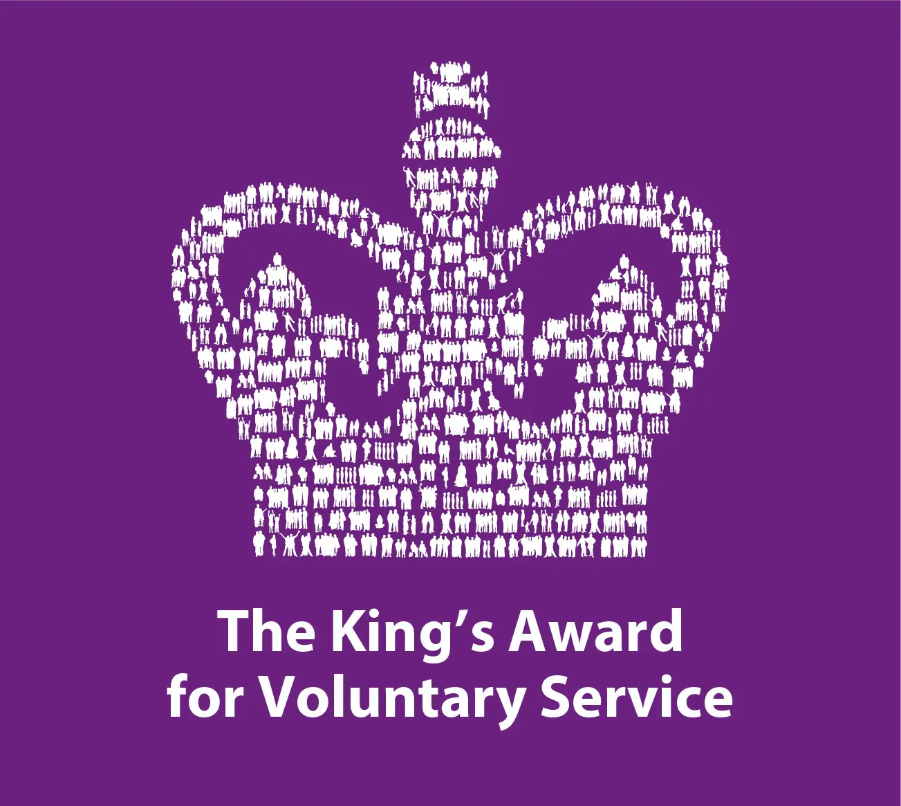 Purple and white Kings Award for Voluntary Service logo