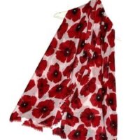 Bold Red Poppy Print Frayed Scarf