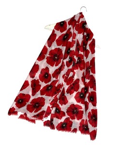 Bold Red Poppy Print Frayed Scarf