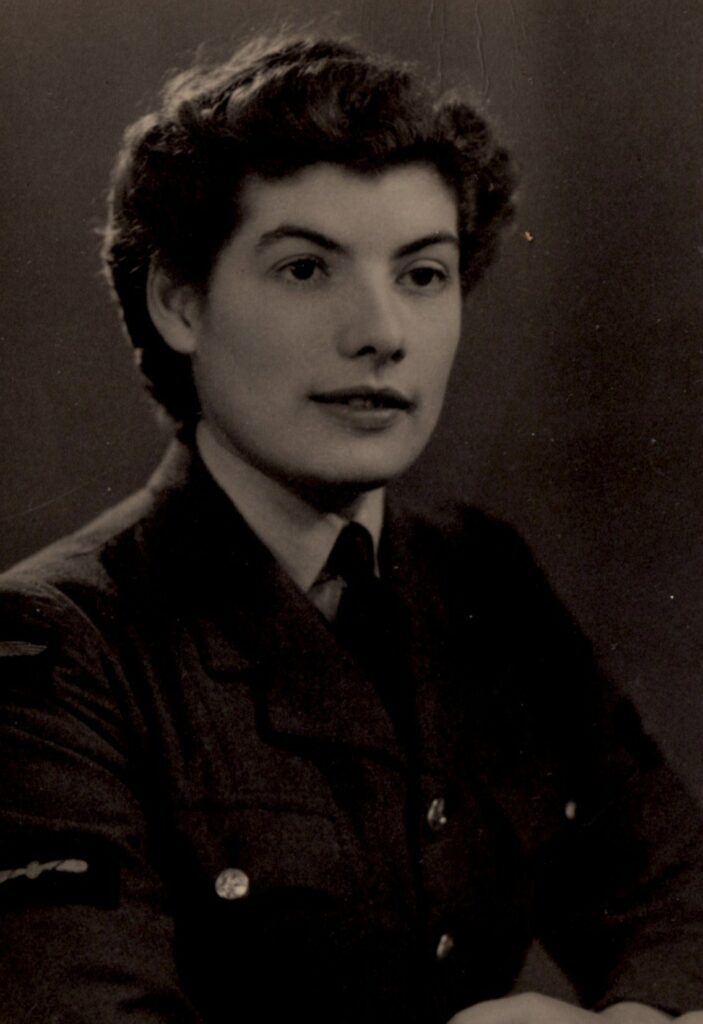 Corporal Lin Price - a black and white photo of Lin in her WAAF uniform