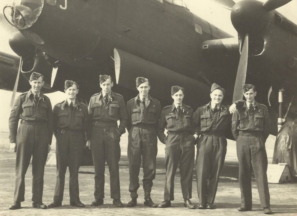 Black and white photo of a WW2 Lancaster crew - Op Exodus