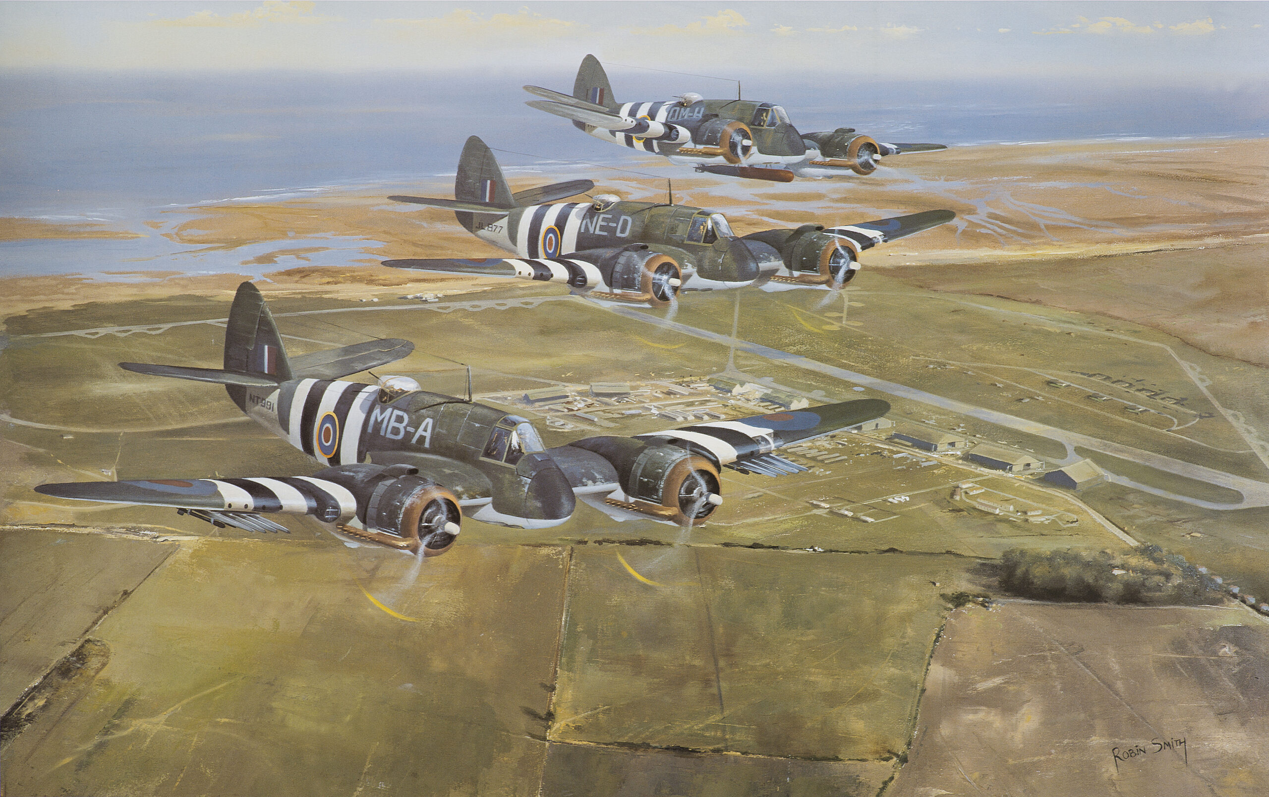 Colour painting of a Beaufighter from Coastal Command in WW2