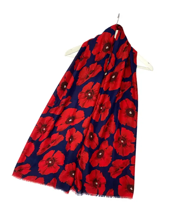 Poppy Frayed Scarf - Navy