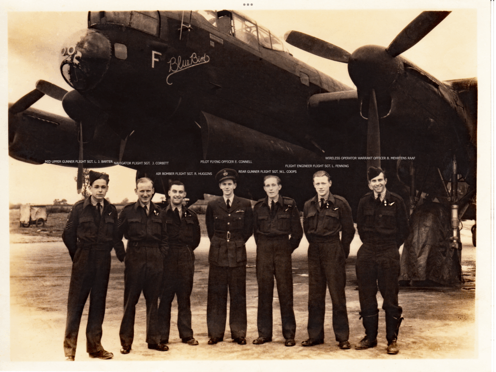Black and white photo of the Coops Lancaster crew