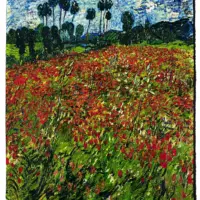 Van Gogh 'Poppy Field' Wool Tassel Scarf