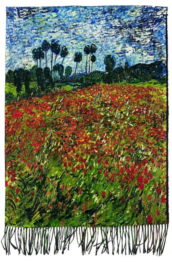 Van Gogh 'Poppy Field' Wool Tassel Scarf