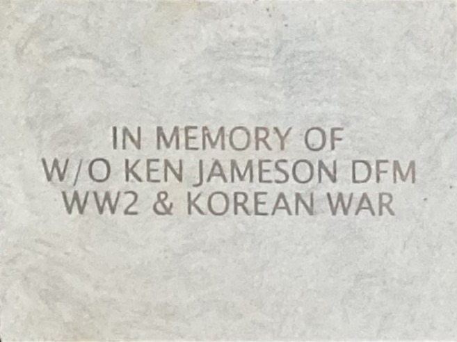Ken Jameson stone in ribbon of Remembrance